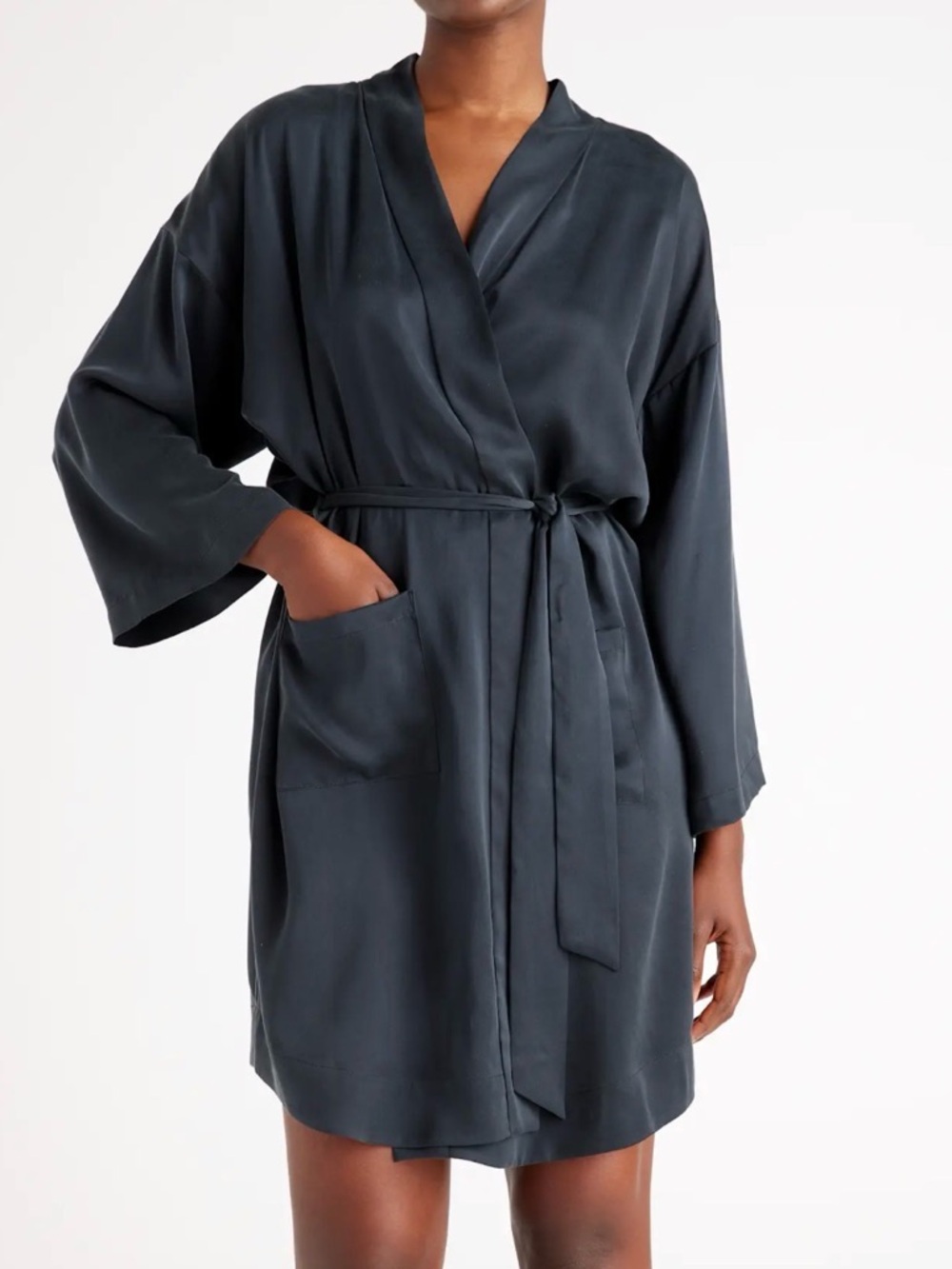 Quince 100% Washable Silk Robe in Black